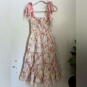 Storia Pink Floral Tie-Shoulder Midi Dress